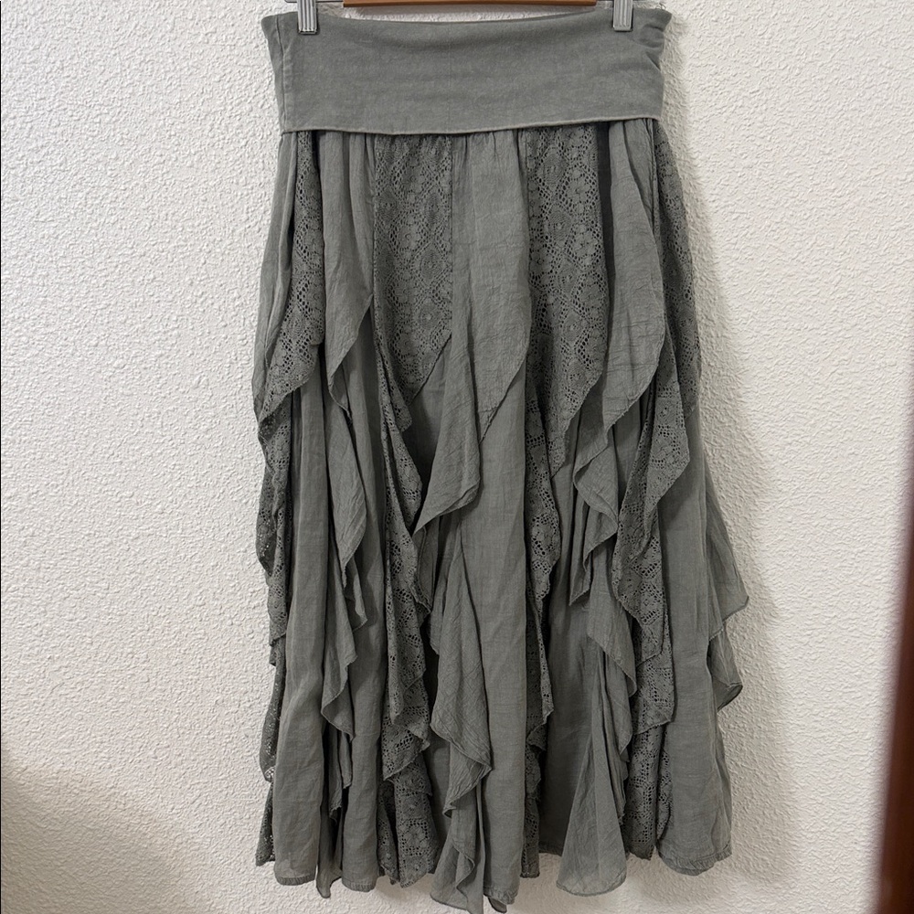 Women's Sage Green Ruffled Maxi Skirt
